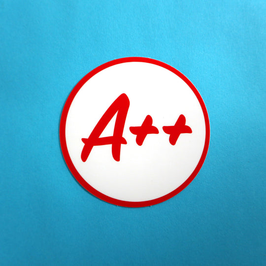 A++ sticker on a blue background