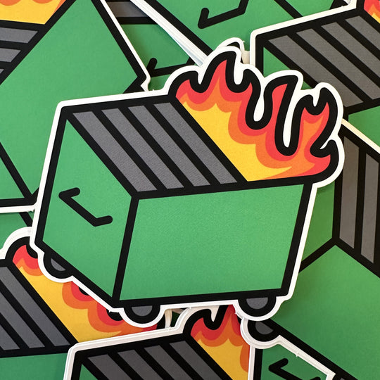 Dumpster fire stickers messily spread out