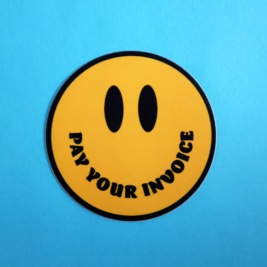 Pay your invoice sticker on a blue background